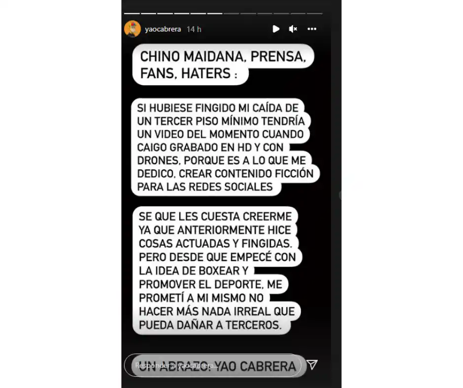 El Youtuber Yao Cabrera se recupera y quiere enfrentarse al “Chino” Maidana