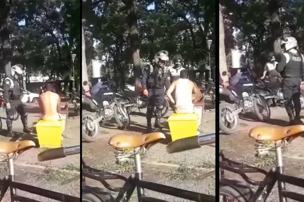 El video viral de tres policías y un joven en el parque Avellaneda: Le digo que se ponga la remera