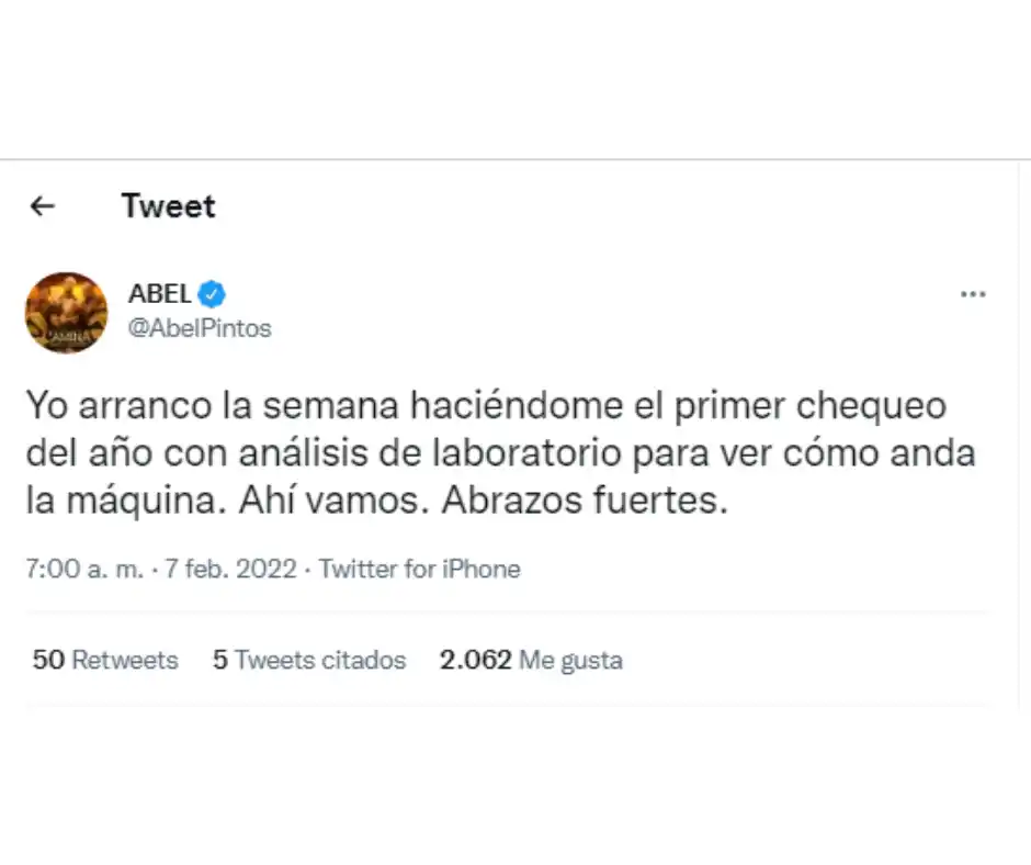 Primer chequeo: Un posteo de Abel Pintos generó preocupación