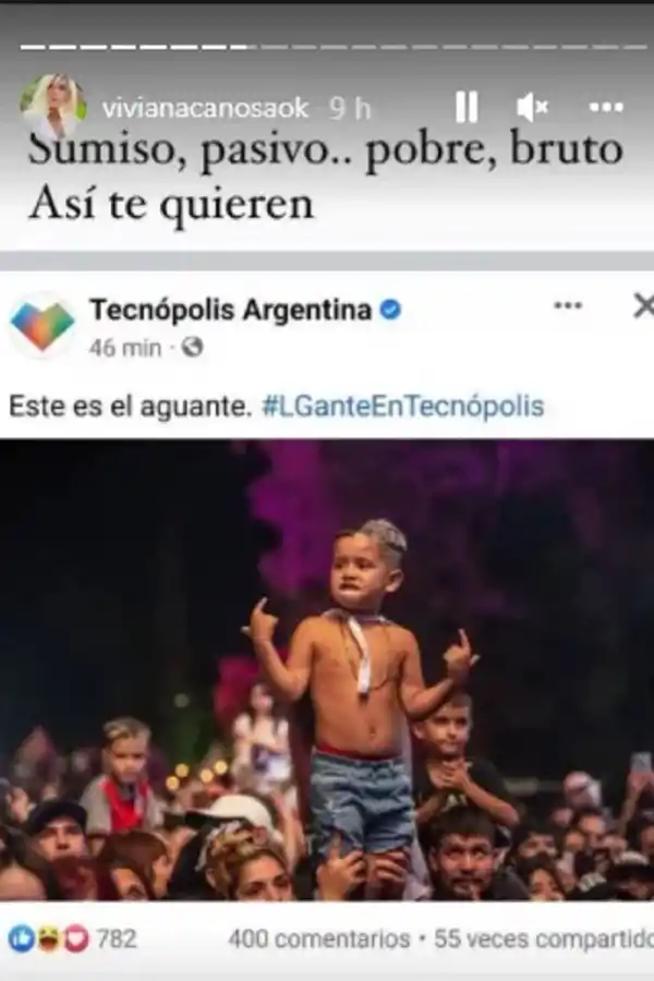 Con la camiseta de San Martín, L-Gante cargó contra un comentario de Viviana Canosa