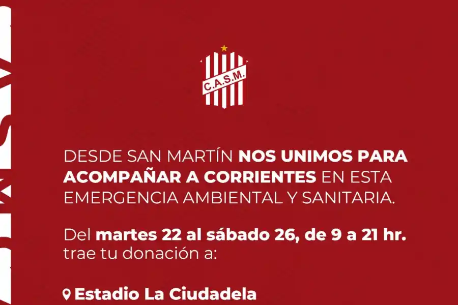 San Martín se suma a la campaña solidaria por Corrientes