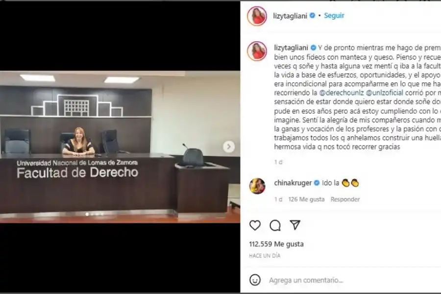 La alegría de Lizy Tagliani tras aprobar un final de Derecho: Estoy cumpliendo lo que imaginé