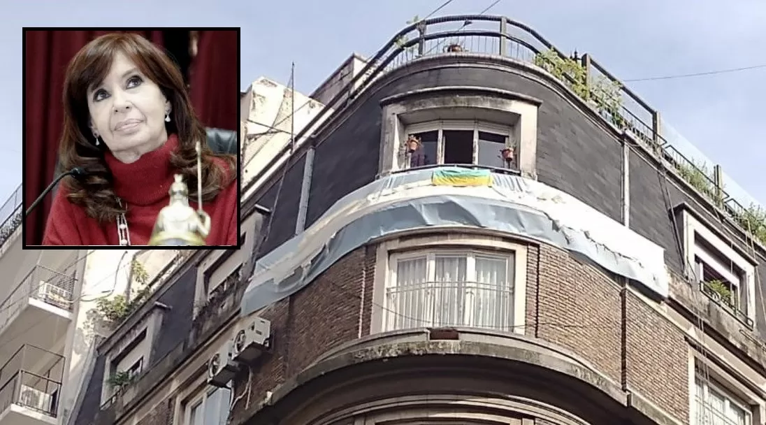 Los trapos en el edificio de Cristina Kirchner. 