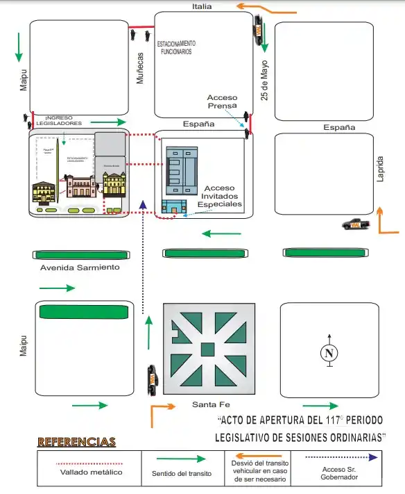 Cortes de tránsito, horarios y la previa de la apertura de sesiones en la Legislatura