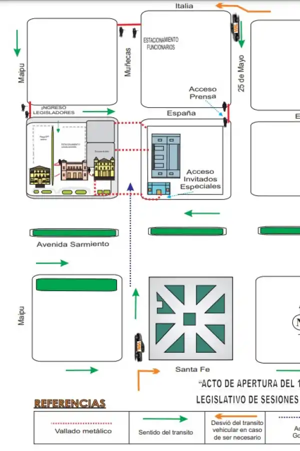 Cortes de tránsito, horarios y la previa de la apertura de sesiones en la Legislatura