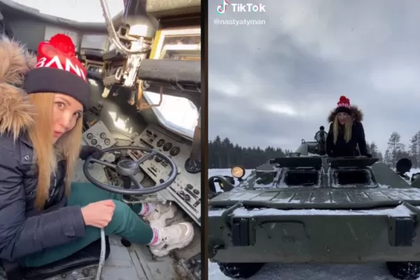 Una influencer ucraniana da un tutorial sobre cómo manejar tanques de guerra rusos