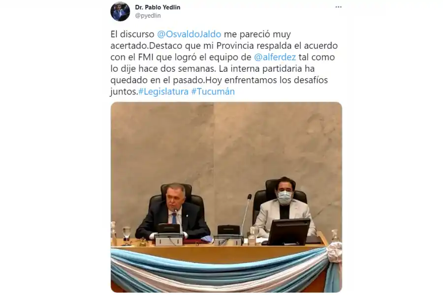 Pablo Yedlin, sobre el discurso de Jaldo: “la interna partidaria ha quedado en el pasado”