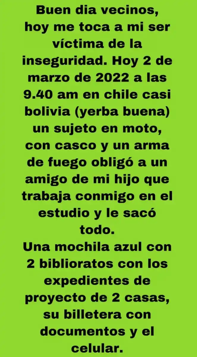 PEDIDO. Mediante sus redes sociales, la arquitecta Mariela Molineri pide que le devuelvan unos biblioratos casi imposibles de reconstruir