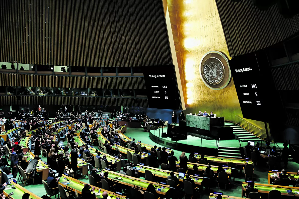 SIMBÓLICO. La resolución no tiene peso sancionatorio pero sí tiene gran impacto por provenir del organismo multilateral más amplio del mundo. Fue aprobada con 141 votos a favor, 35 en contra y cinco abstenciones.