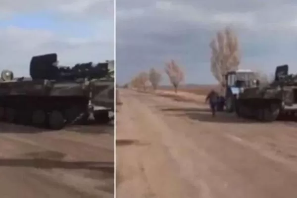 Video: un campesino ucraniano robó un tanque ruso con la ayuda de su tractor