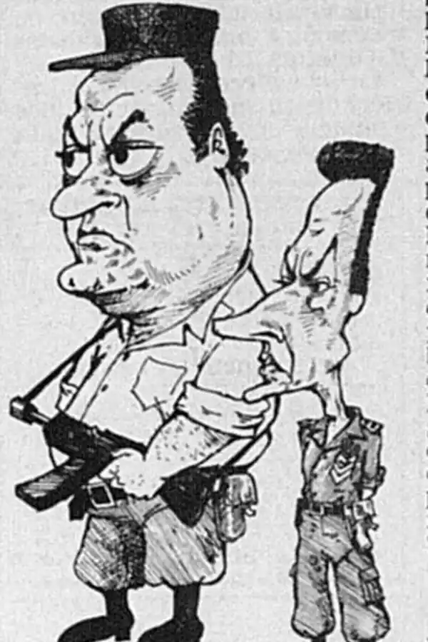 INTERNA POLICIAL. Héctor Palacios caricaturizó al gobernardor Ramón Ortega y a su ministro de Gobierno Falú.