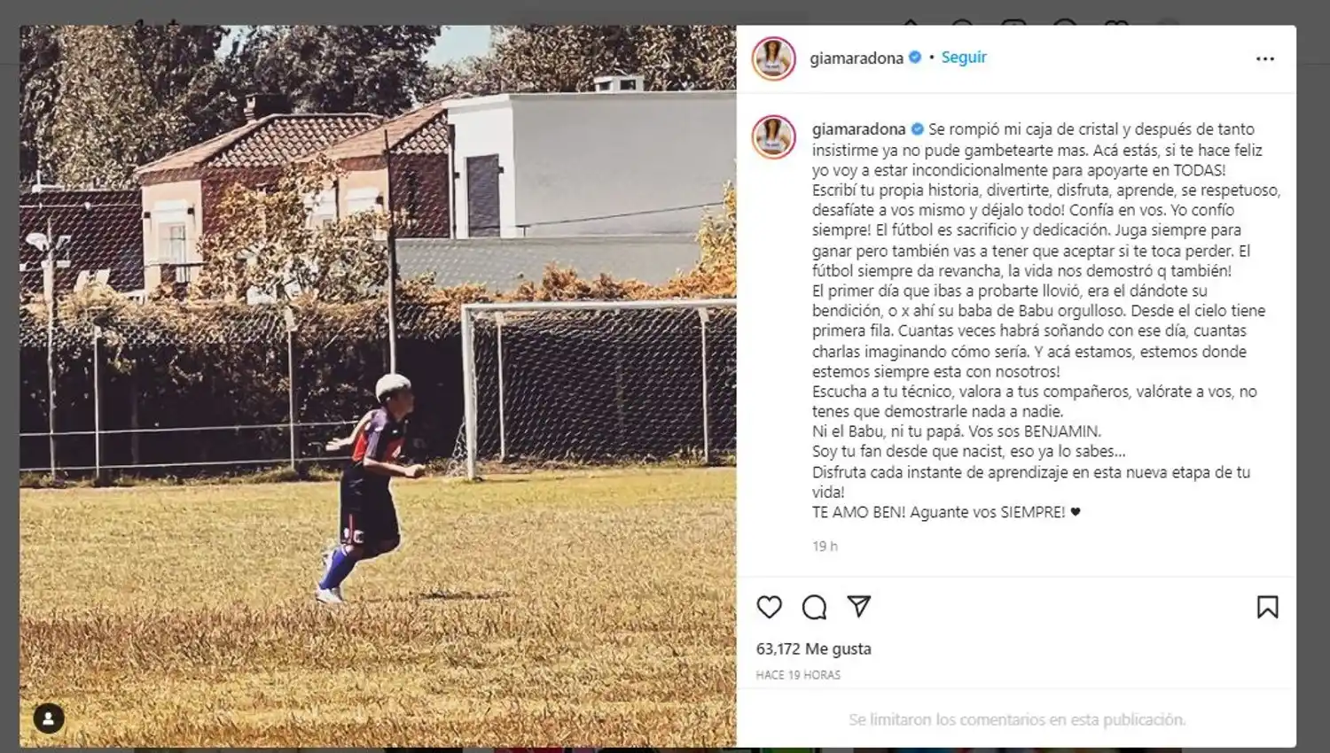 Foto tomada de Instagram: @giamaradona