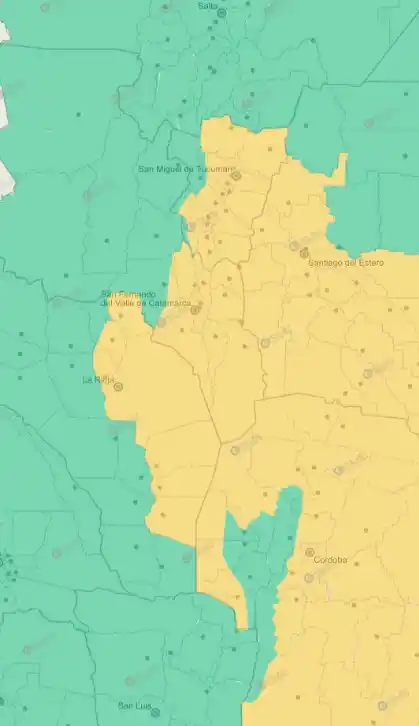 ALERTA AMARILLO. La advertencia del SMN cubre gran parte de la provincia. Imagen del Servicio Meteorológico Nacional