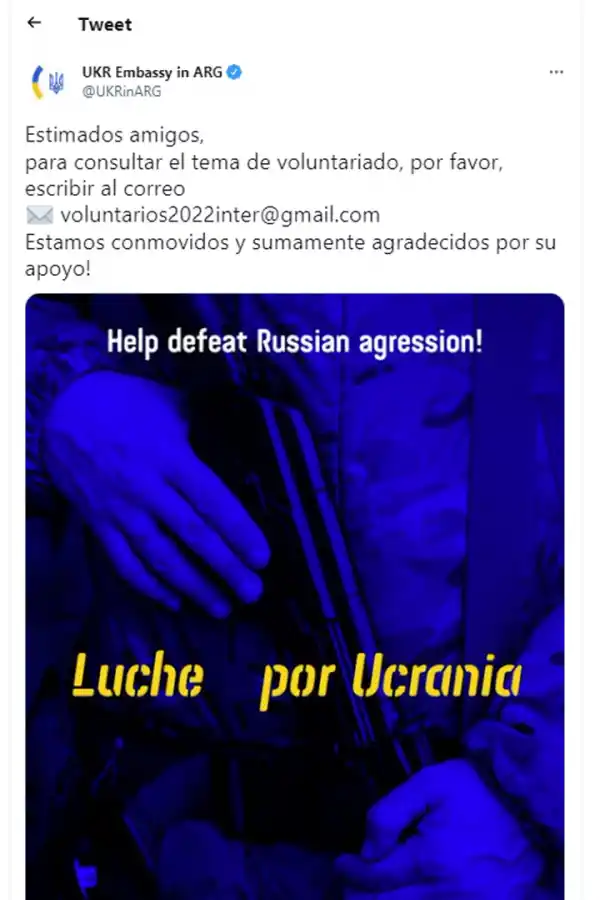Ucrania recluta voluntarios argentinos para dar asistencia o combatir contra la invasión rusa