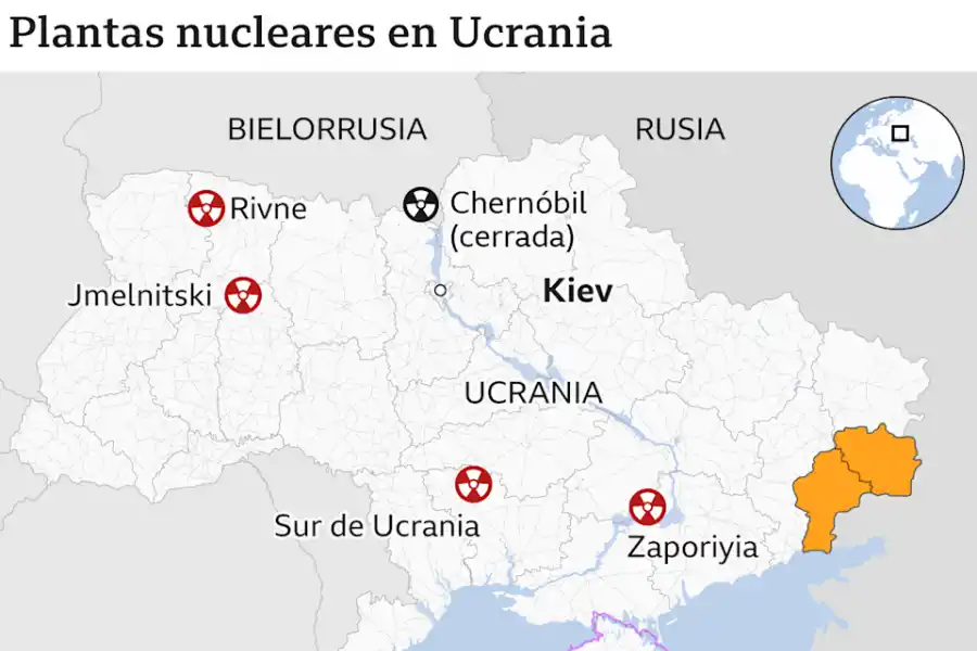Mapa de las plantas nucleares en Ucrania