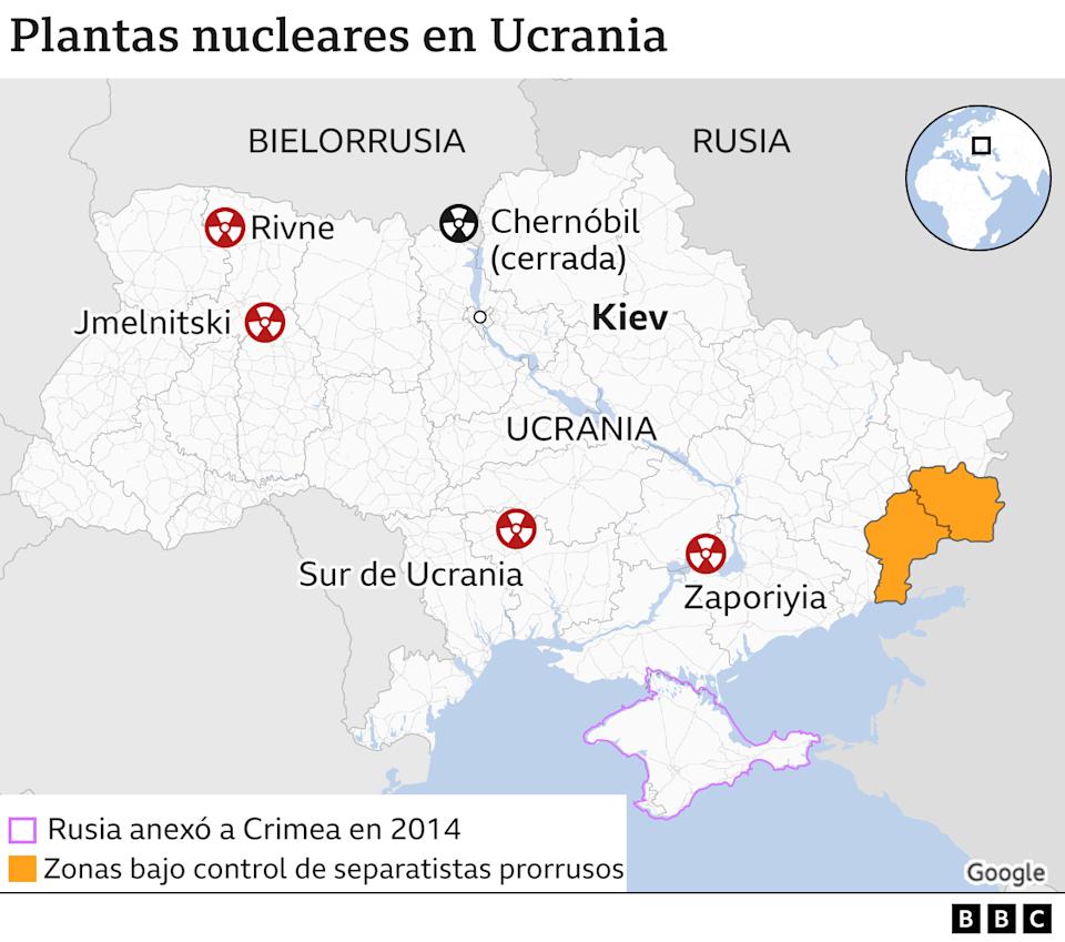 Mapa de las plantas nucleares en Ucrania