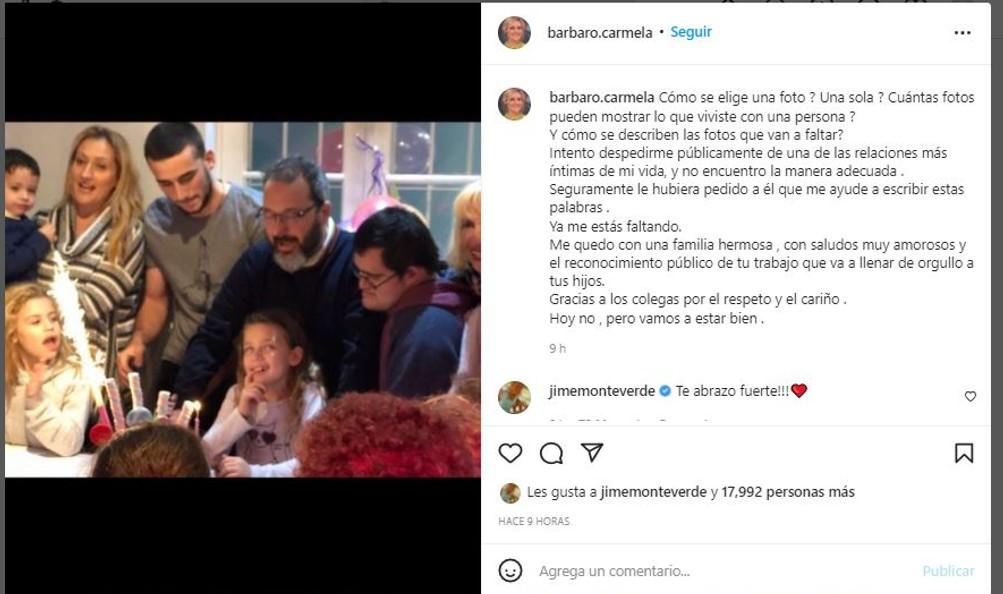 El conmovedor mensaje de Carmela Bárbaro, ex esposa de Gerardo Rozín: Ya me estás faltando