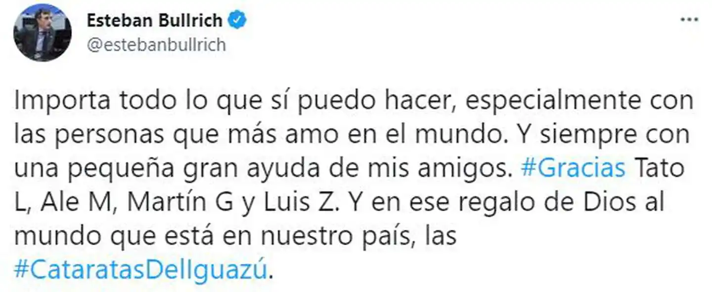 Esteban Bullrich viajó a las Cataratas de Iguazú y dejó un emotivo mensaje