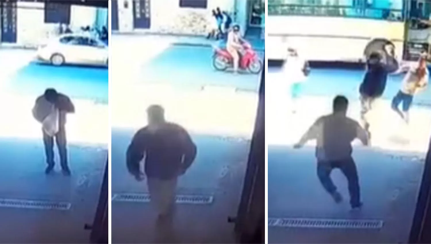 LA SECUENCIA. El hombre es sorprendido por uno de los delincuentes y detenido con una patada por un peatón.