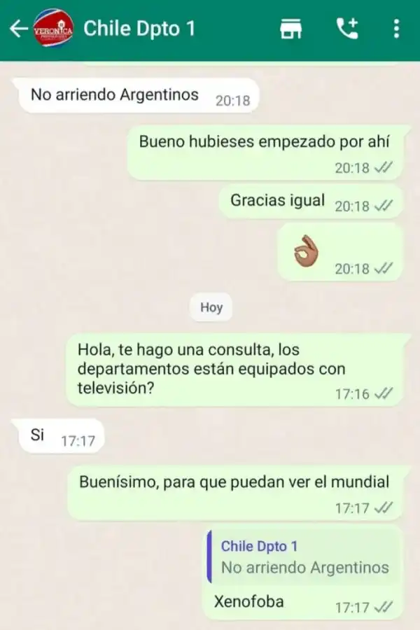 Una chilena no quiso alojar a una turista argentina y la respuesta se volvió viral