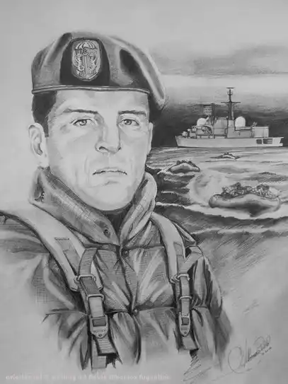 EL PRIMER HÉROE.El Capitán Pedro Giachino, muerto en la casa del gobernador Rex Hunt. 