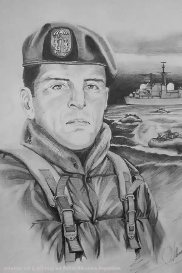 EL PRIMER HÉROE.El Capitán Pedro Giachino, muerto en la casa del gobernador Rex Hunt. 