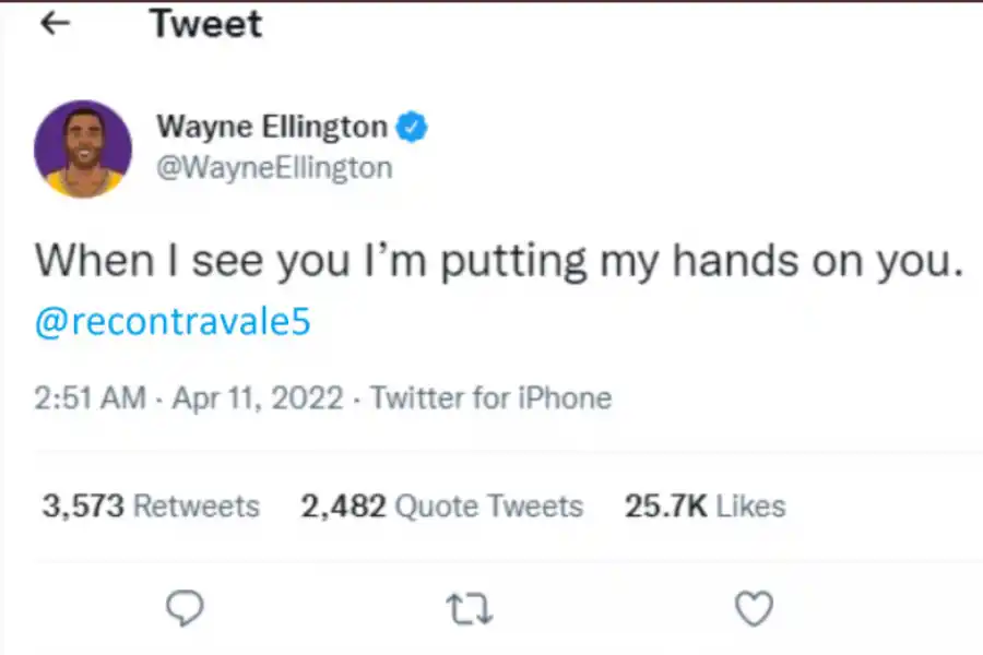 Amenaza de Wayne Ellington en Twitter