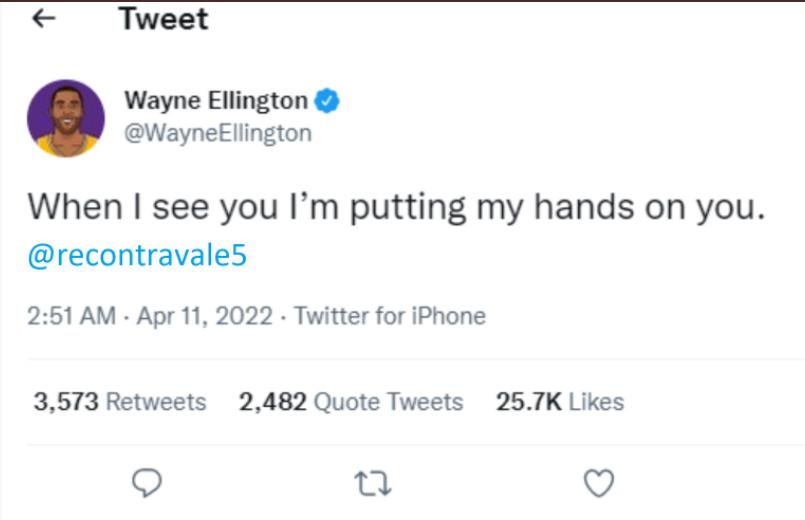 Amenaza de Wayne Ellington en Twitter