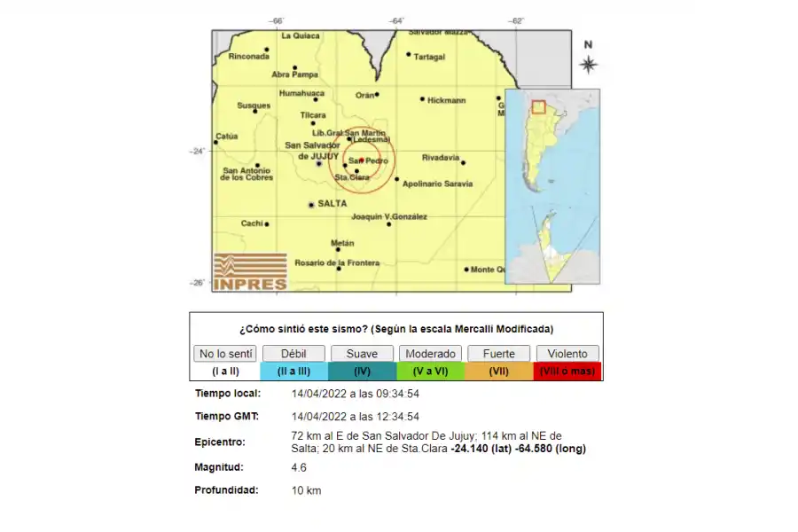Un temblor de 4.6 de magnitud sacudió Jujuy