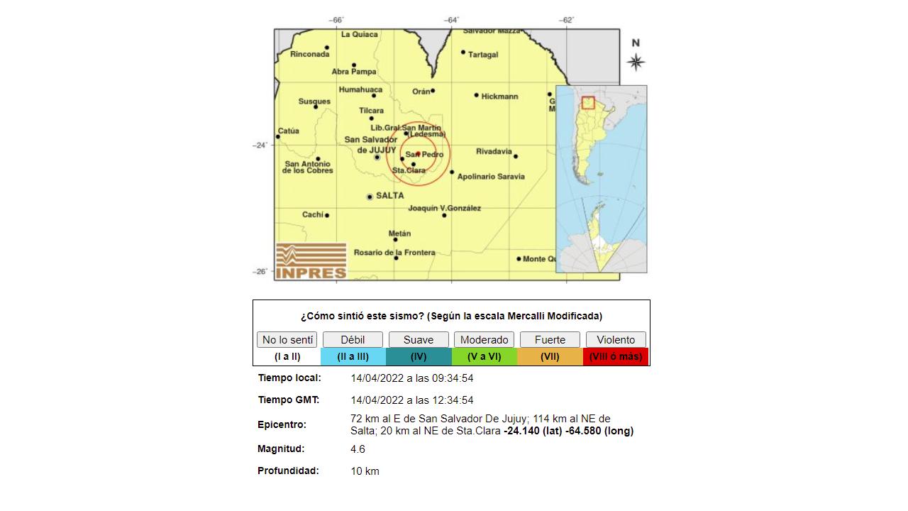 Un temblor de 4.6 de magnitud sacudió Jujuy