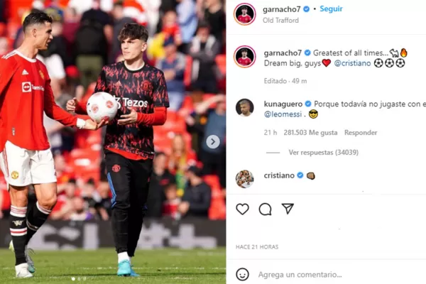 La reacción del Kun ante el elogio de Garnacho para Cristiano Ronaldo