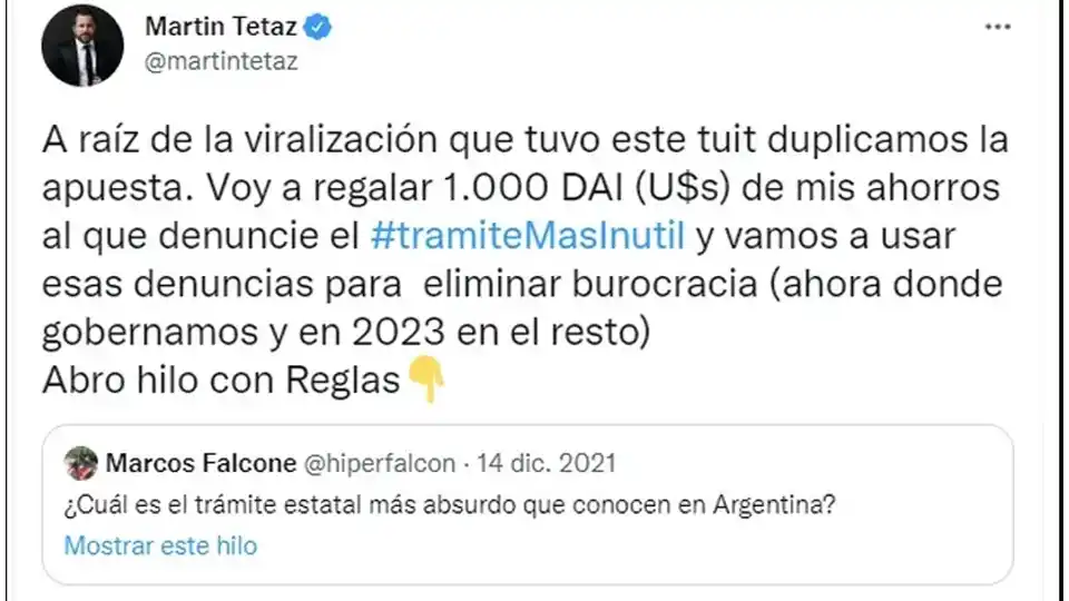 Martín Tetaz ofrece U$S 1.000 a quien denuncie el trámite más inútil: cómo participar