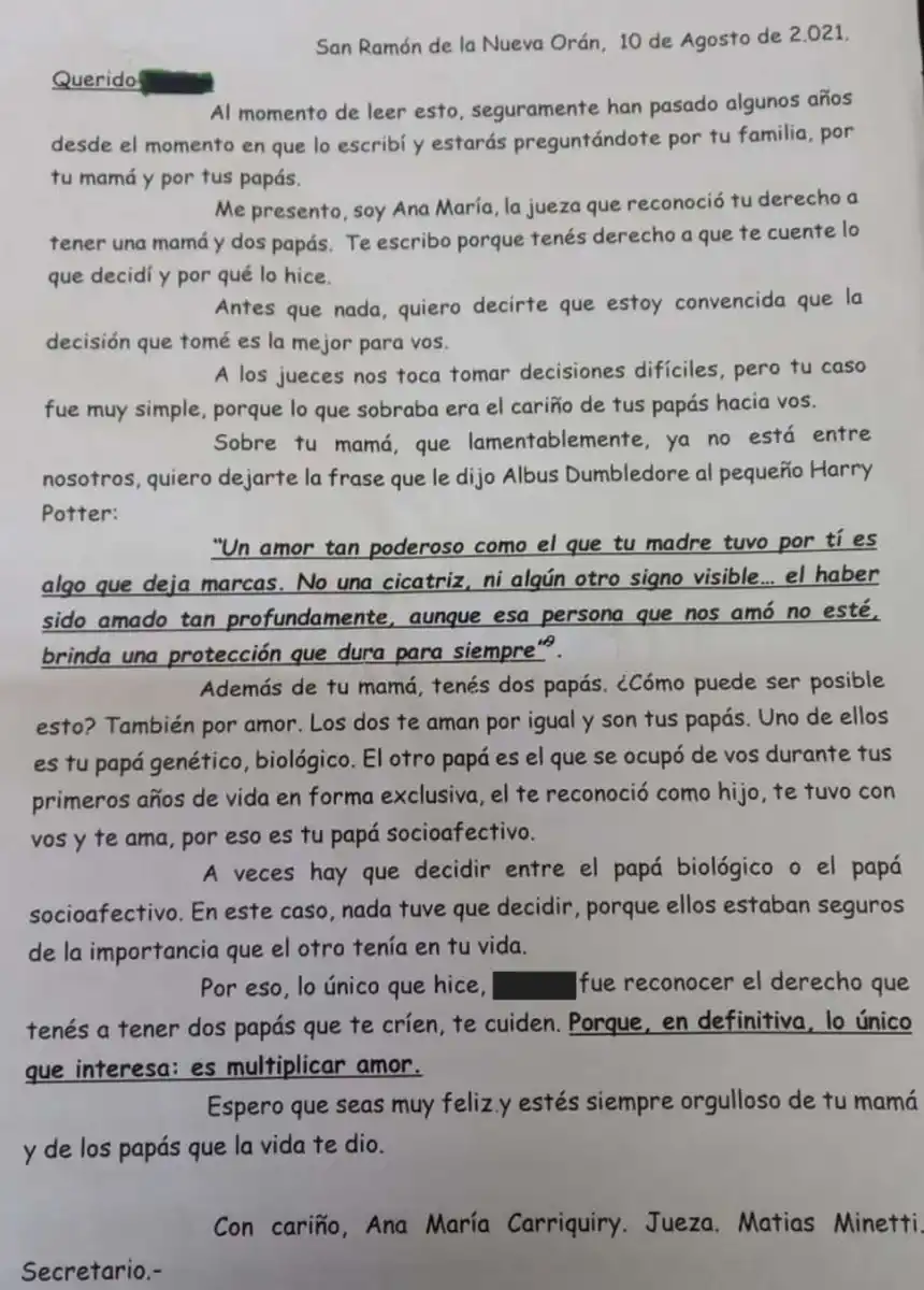 La carta que le escribió al niño de 3 años para que en un futuro comprenda su decisión.