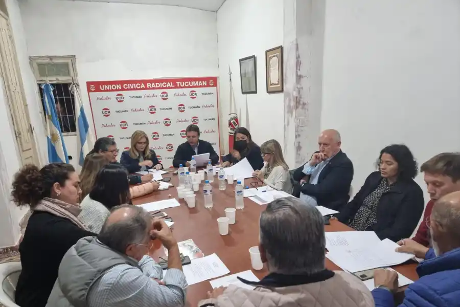 EN REUNIÓN. Radicales, presididos por el diputado nacional Roberto Sánchez.