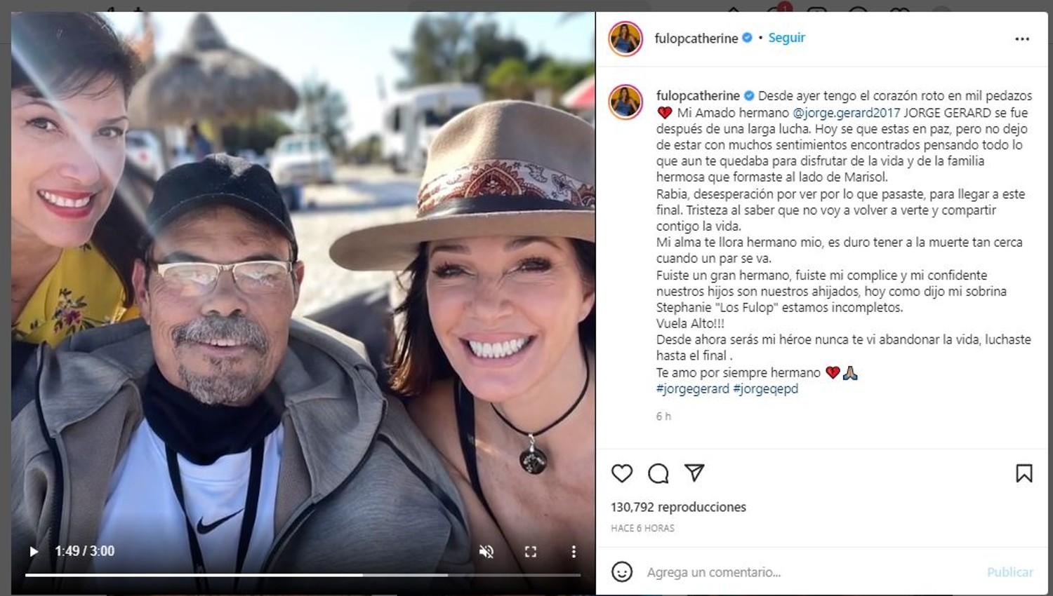 Tengo el corazón roto: el dolor de Catherine Fulop por la muerte de su hermano