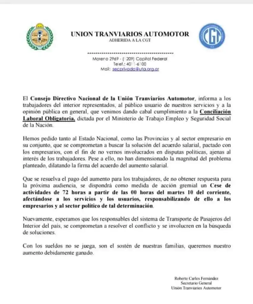Para evitar un nuevo paro de UTA en el país, la Nación gira más fondos a las provincias