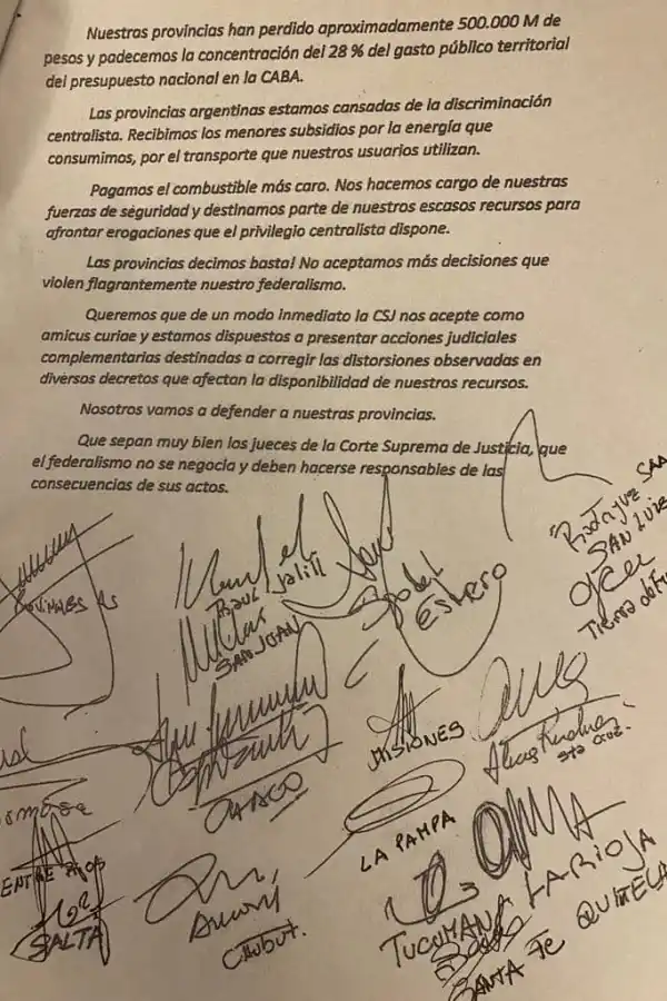 La carta de Jaldo y gobernadores peronistas en medio de la disputa con CABA: el Federalismo no se negocia
