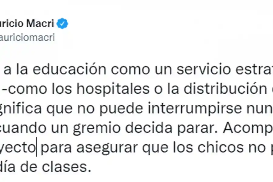 Macri respaldó un proyecto para declarar a la educación como servicio estratégico esencial