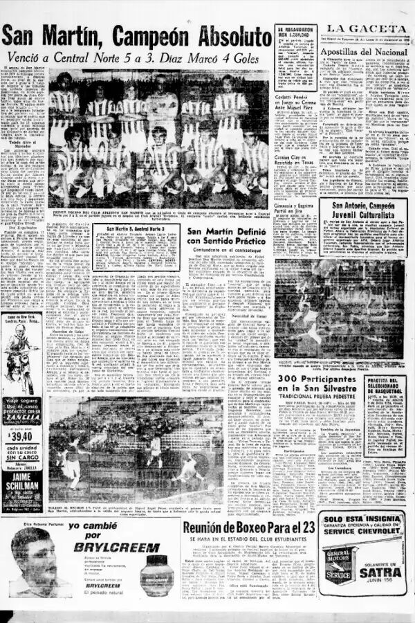 CRÓNICA. La edición de LA GACETA  del 21 de diciembre de 1970 se hizo eco de la gesta de “Ramoncito” Diaz, el debutante que marcó cuatro goles en el segundo tiempo.