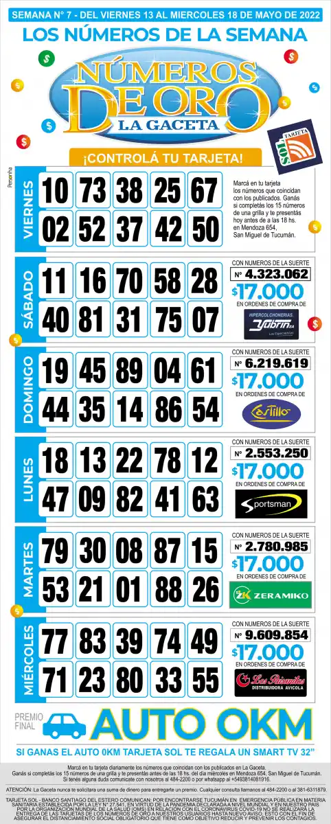 ¡Mucha suerte! Esta es la grilla completa de los Números de Oro