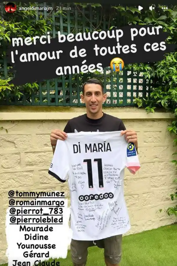 La historia que subió Di María a Instagram para despedirse del PSG.