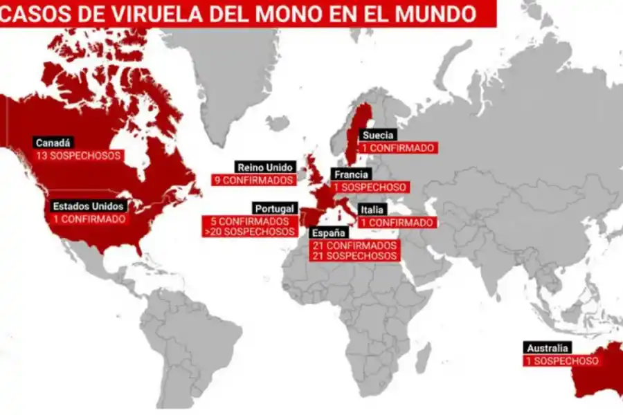 Mapa de casos de viruela del mono.