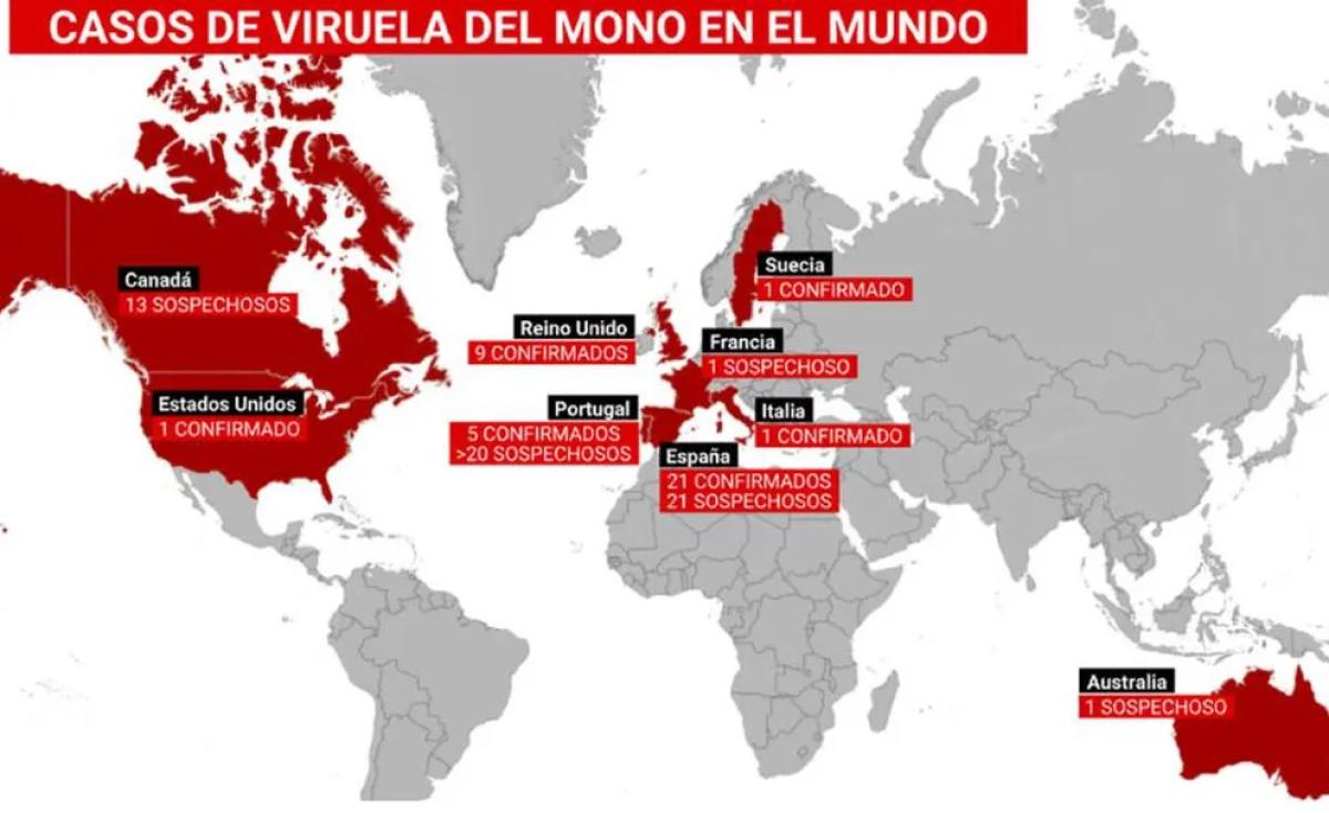 Mapa de casos de viruela del mono.