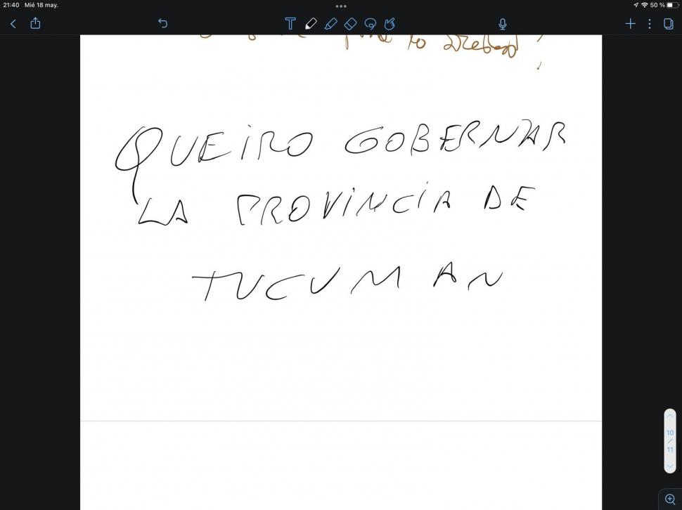 ANHELO. Sánchez escribió en Panorama Tucumano su deseo político, aunque tuvo un error de “tipeo”.
