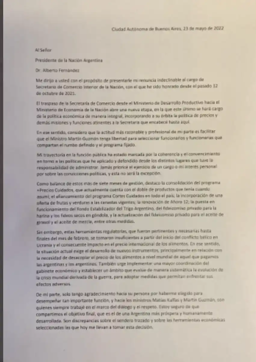 Roberto Feletti presentó la renuncia ante Martín Guzmán