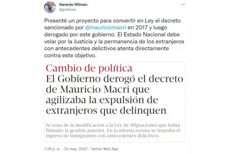 El PRO presentó un proyecto de Ley para expulsar del país a los delincuentes extranjeros