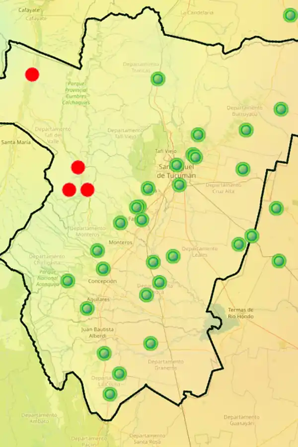 En color verde: heladas suaves (0 ° y -2 °). En rojo: heladas severas (-4 ° y -6 °).
