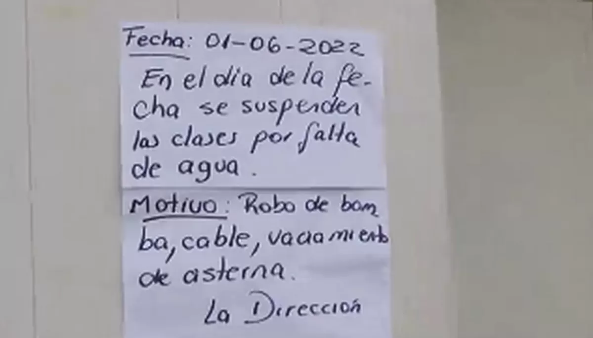 Salta: se quedaron sin clases porque les robaron la bomba de agua y hay un detenido