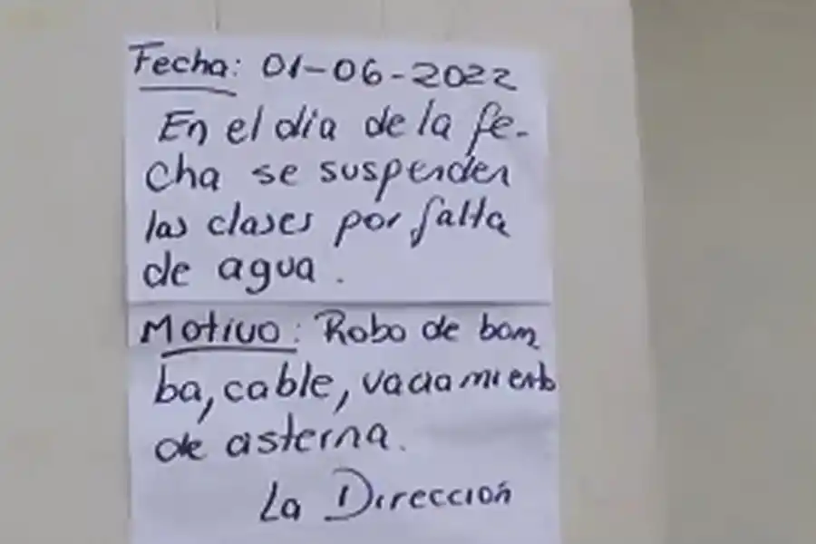 Salta: se quedaron sin clases porque les robaron la bomba de agua y hay un detenido
