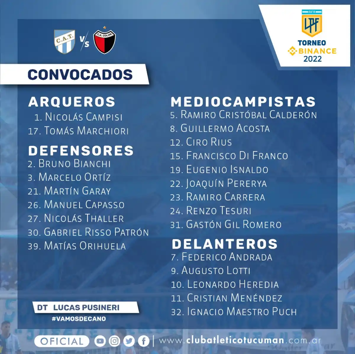 Atlético recibirá a Colón de Santa Fe sin Ruiz Rodríguez